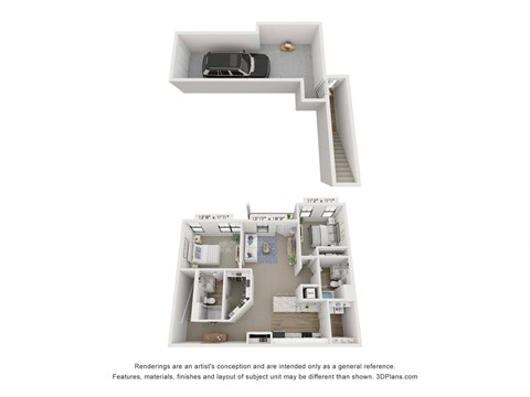 Floor plan for 2 beds, 2 baths, 1320 sqft